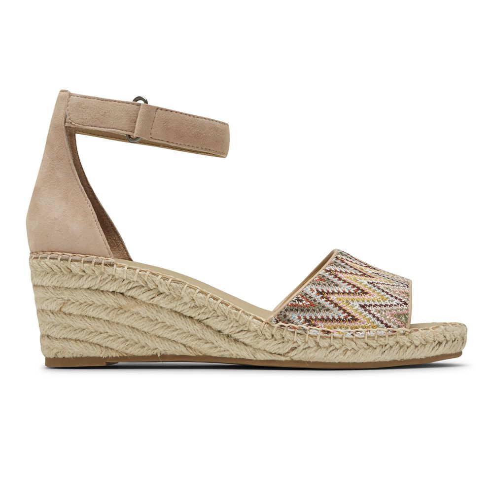 Sandálias De Cunha Mulher Rockport Marah Woven Ankle Strap Caqui,Portugal FWPOD-8240